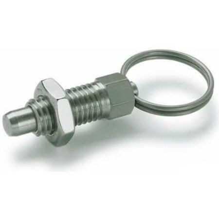 J.W. WINCO Indexing Plunger w/ Pull Ring Lock Nut SS 5.0x24.0N Pressure M8x1.25 Thread 5x5mm Pin 717-5-M8-AK-NI